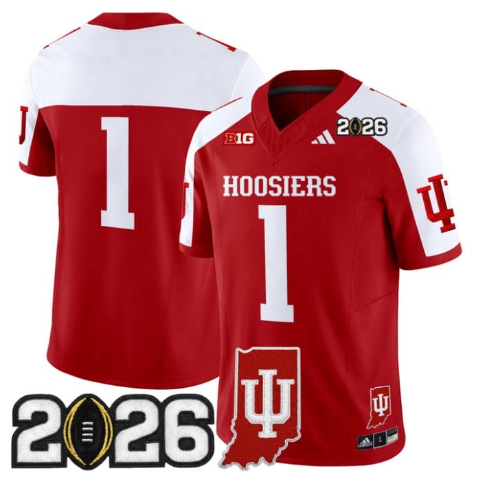 Team Jersey #1 Indiana Hoosiers 2026 CFP Final Indiana State Patch Stitched - Image 3