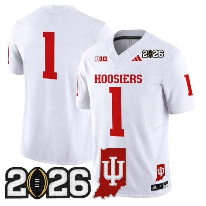 Team Jersey #1 Indiana Hoosiers 2026 CFP Final Indiana State Patch Stitched - Image 5