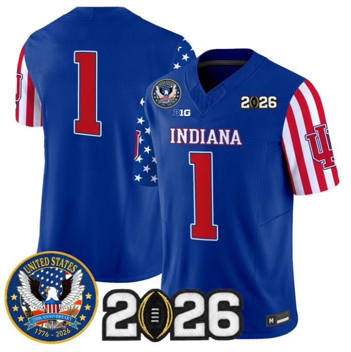 Alternative view of Team Jersey #1 Indiana Hoosiers America 250 Edition 2026 CFP Final Patch Stitched