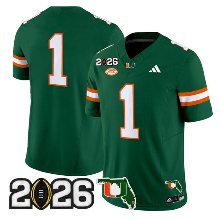 Alternative view of Team Jersey #1 Miami Hurricanes 2026 CFP Final Florida Patch Stitched