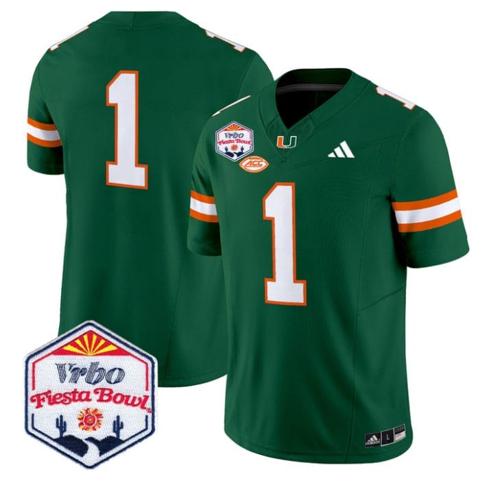 Alternative view of Team Jersey #1 Miami Hurricanes 2026 Fiesta Bow Patch Stitched