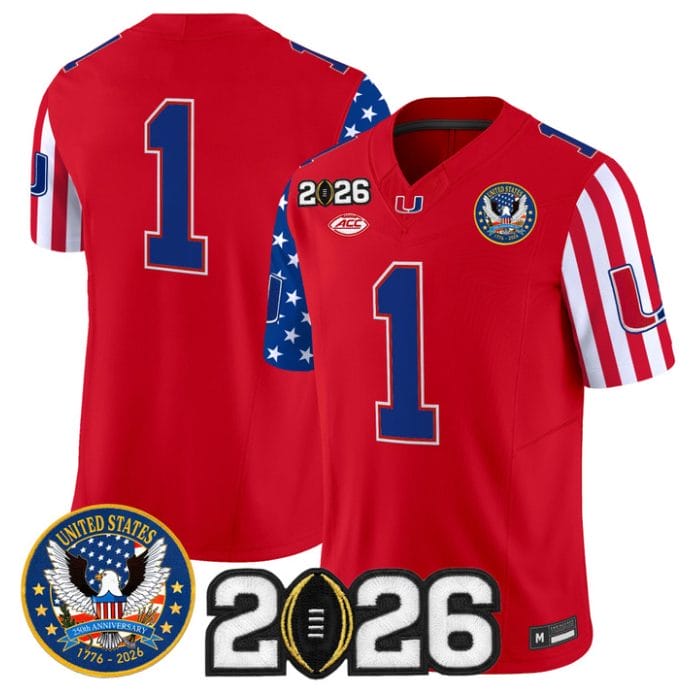 Team Jersey #1 Miami Hurricanes America 250 Edition 2026 CFP Patch Stitched