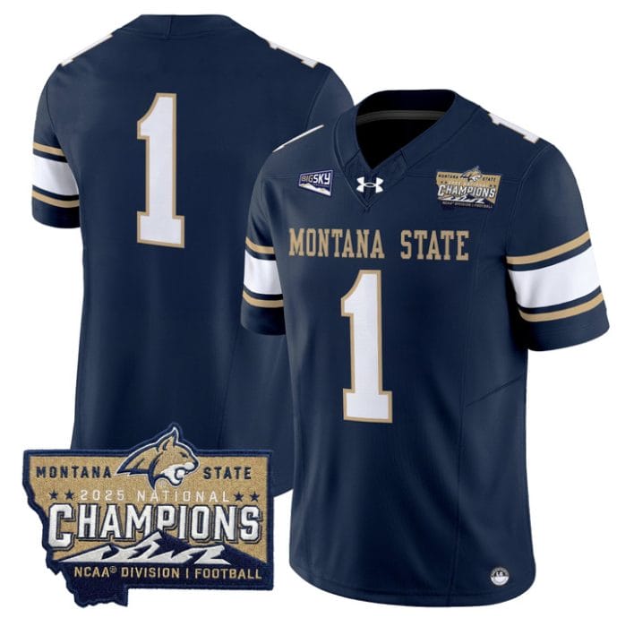 Team Jersey #1 Montana State Bobcats 2025 National Champions Stitched Gold - Image 3