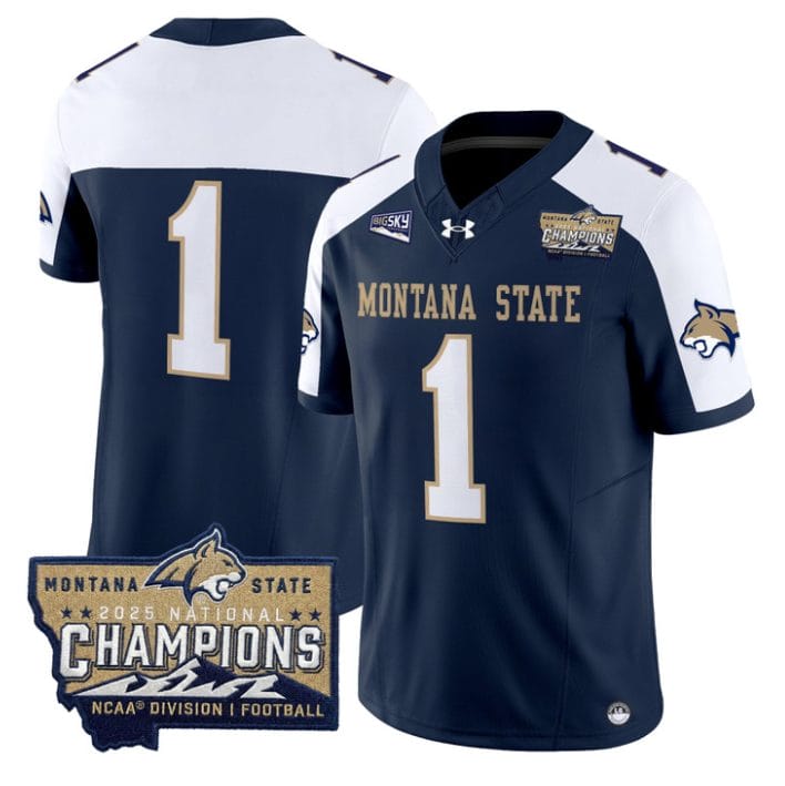 Alternative view of Team Jersey #1 Montana State Bobcats 2025 National Champions Stitched Gold