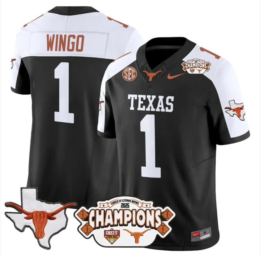Team Jersey #1 Texas 2025 State Map Citrus Bowl Champions Stiched