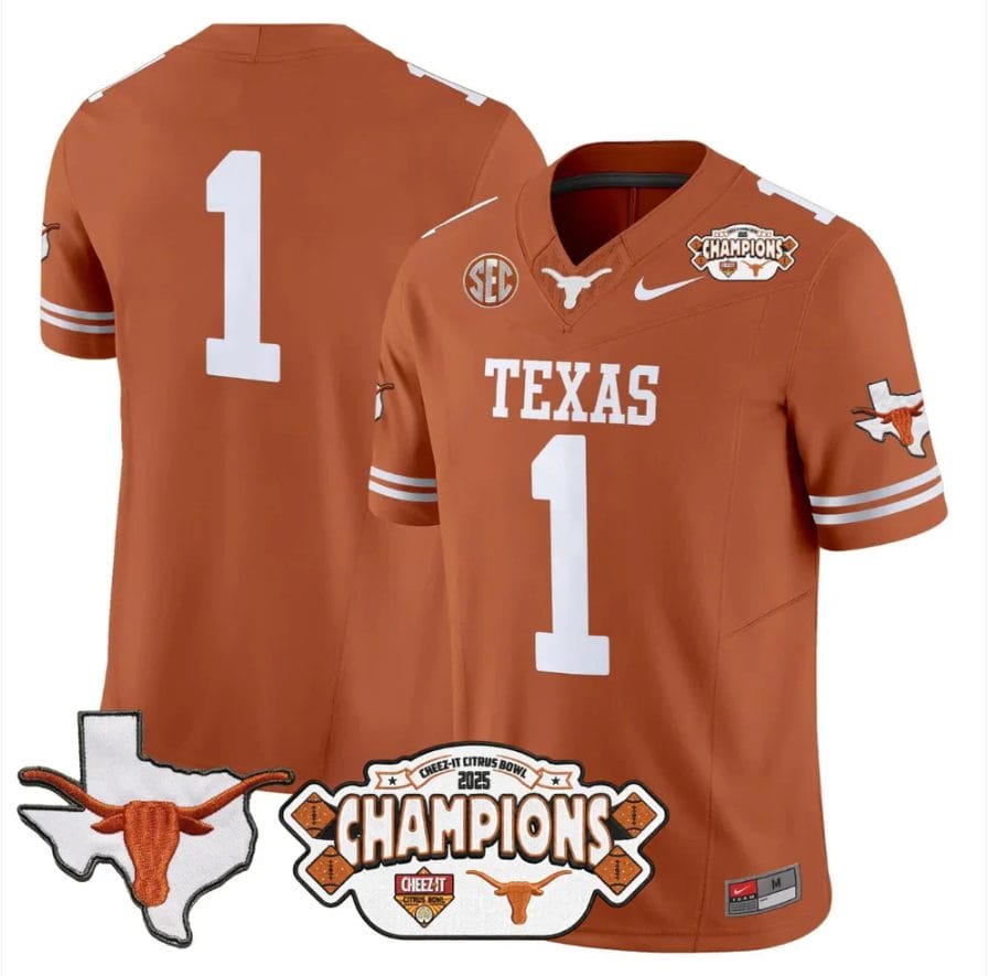 Team Jersey #1 Texas 2025 State Map Citrus Bowl Champions Stiched - Image 4