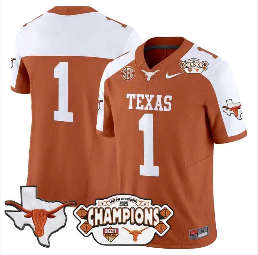 Team Jersey #1 Texas 2025 State Map Citrus Bowl Champions Stiched - Image 3