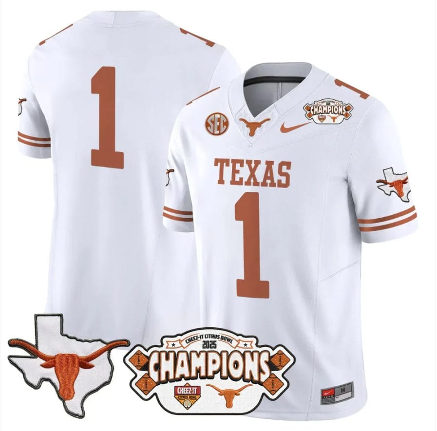 Team Jersey #1 Texas 2025 State Map Citrus Bowl Champions Stiched - Image 5