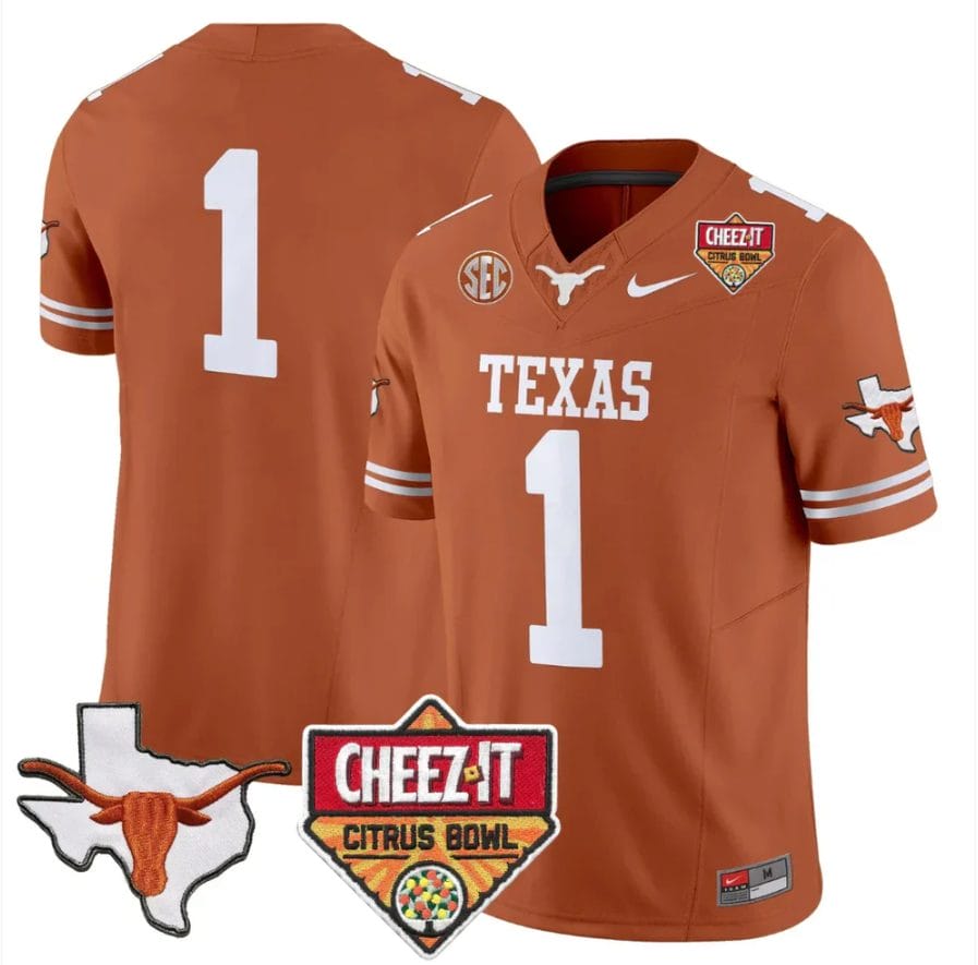 Team Jersey #1 Texas Longhorns 2025 State Map Citrus Bowl Patch Stitched - Image 4