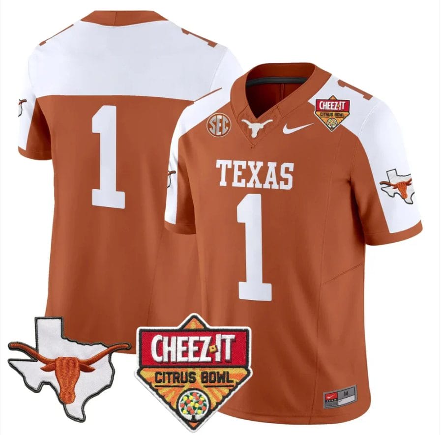 Team Jersey #1 Texas Longhorns 2025 State Map Citrus Bowl Patch Stitched - Image 3