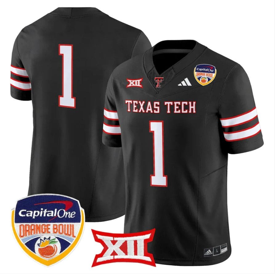 Alternative view of Team Jersey #1 Texas Tech 2025 Orange Bowl Patch V2 Limited Stitched