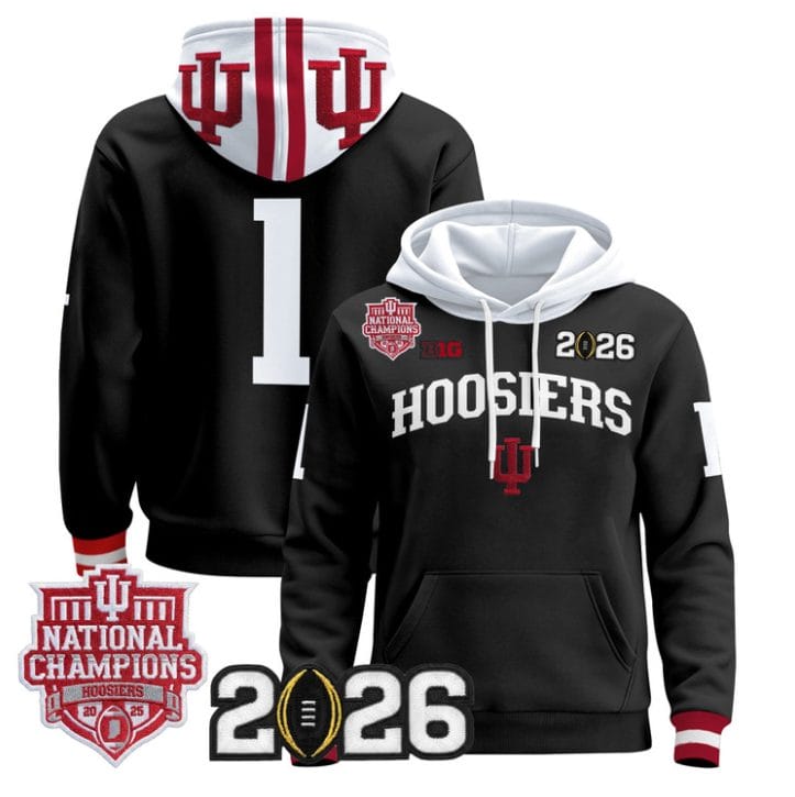 Alternative view of Team Pullover Hoodie #1 Hoosiers 2025 National Champions Stitched