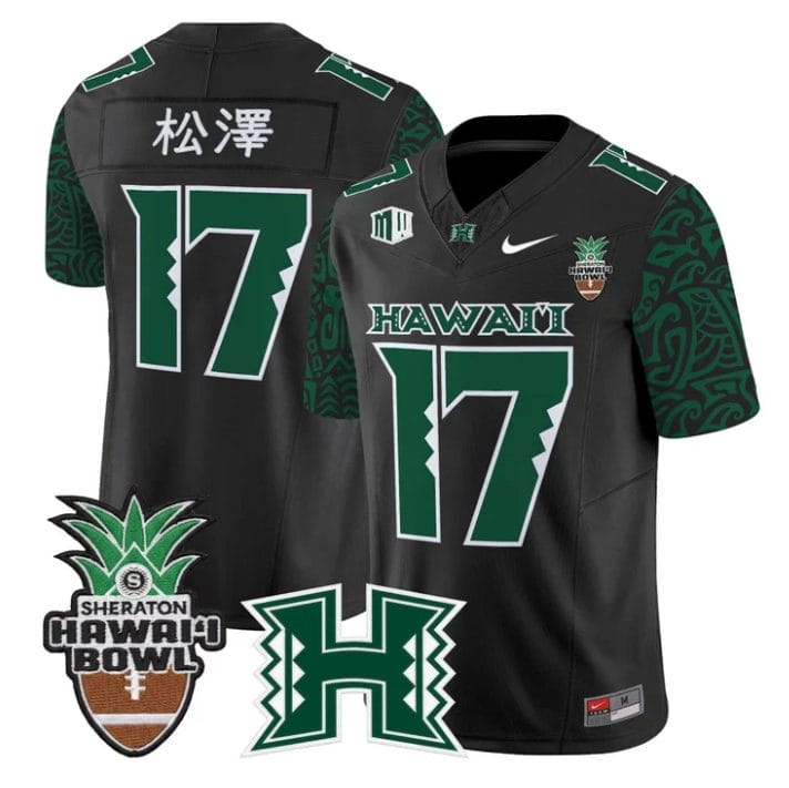 Alternative view of Tokyo Toe Jersey #17 Hawai'i Rainbow 2025 Hawai'i Bowl Stitched Black Limited