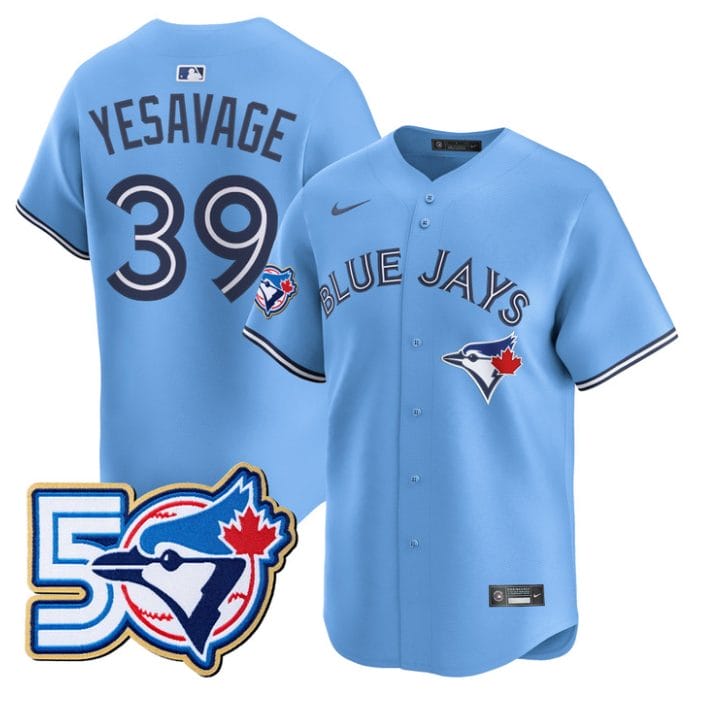 Alternative view of Trey Yesavage Jersey #39 Toronto Blue Jays 50 Seasons Patch Stitched