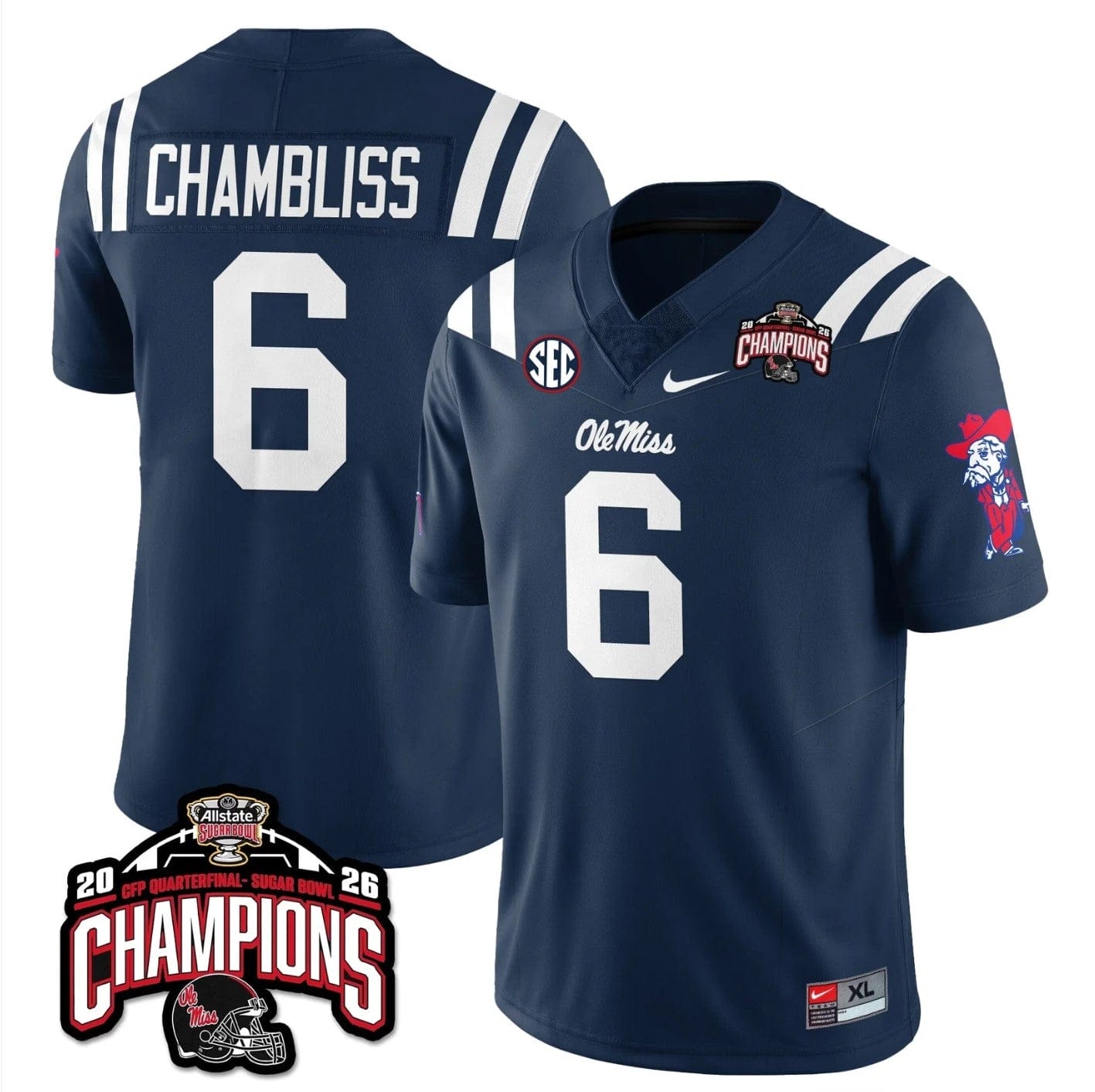 Alternative view of Trinidad Chambliss Jersey #6 Ole Miss Sugar Bowl Champions Stitched