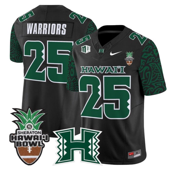 Warriors Jersey #25 Hawai'i Rainbow 2025 Hawai'i Bowl Patch Stitched Black Limited - Image 4