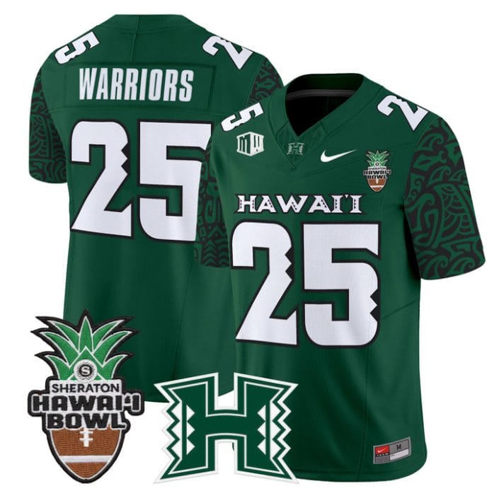 Warriors Jersey #25 Hawai'i Rainbow 2025 Hawai'i Bowl Patch Stitched Black Limited - Image 5