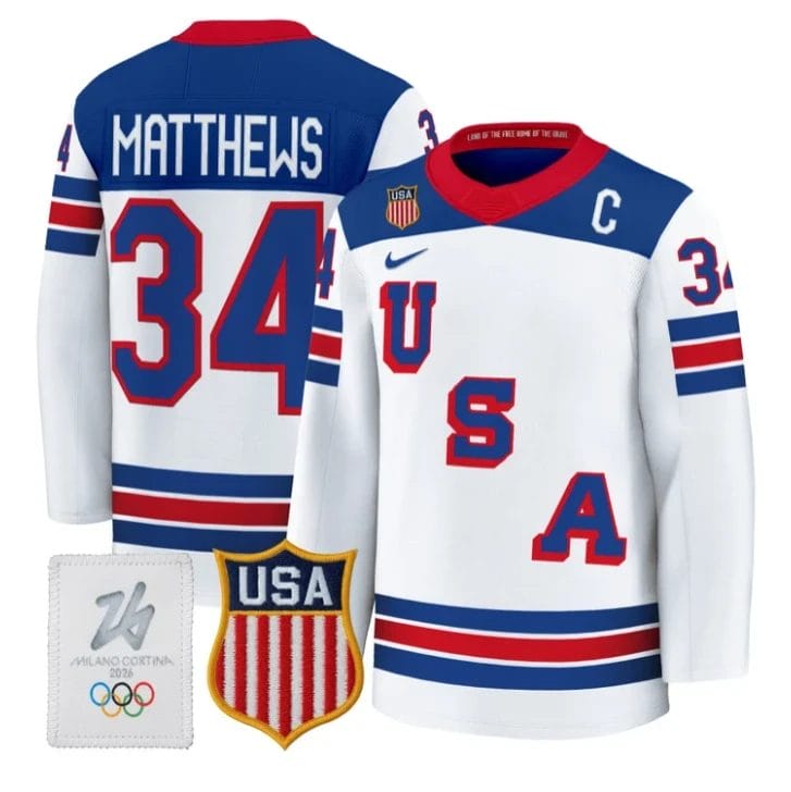 Auston Matthews Jersey #34 USA Olympic 2026 Premium Hockey All Stitched by Hockey David