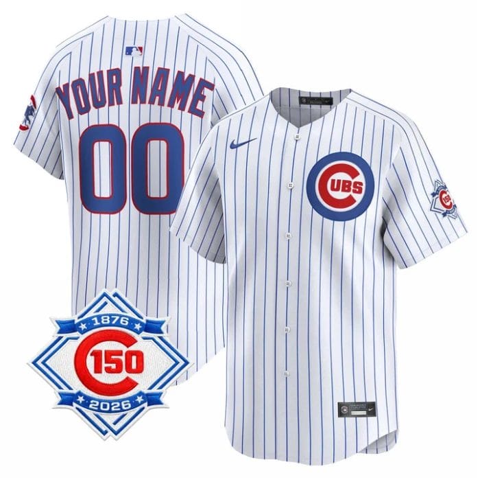 Chicago Cubs 150th Anniversary Custom Jersey - All Stitched Pintripe by My Store