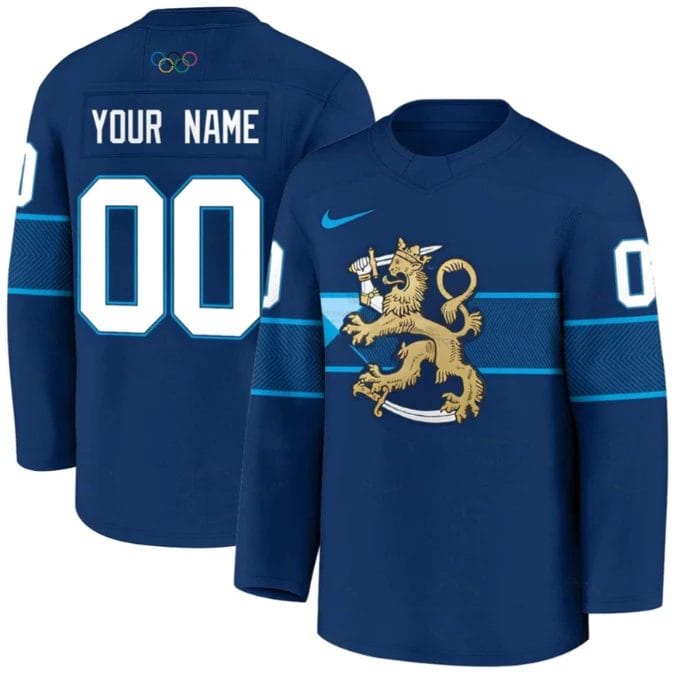 Finland National Ice Hockey Custom Blue Jersey - All Stitched by Hockey David