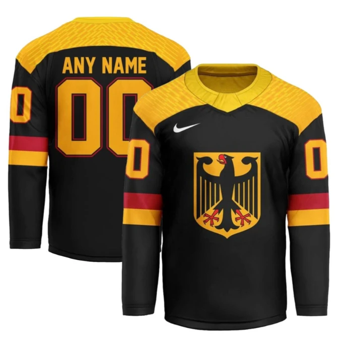 Germany National Ice Hockey Custom Black Jersey - All Stitched by Hockey David