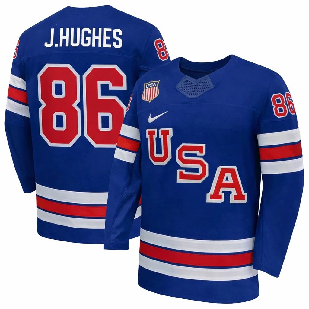 Jack Hughes Jersey Team USA Winter Olympics 2026 Hockey Premium STITCHED Blue by Hockey David