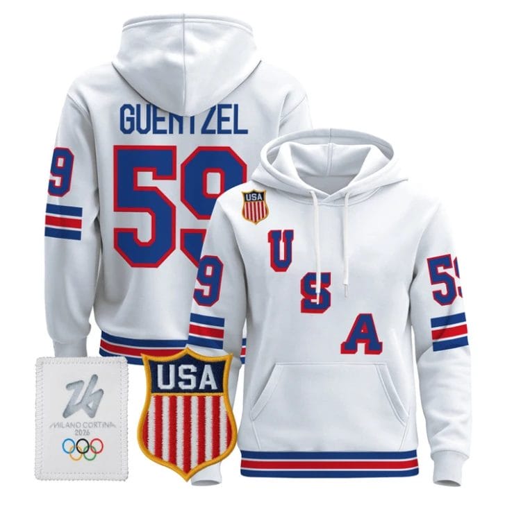 Jake Guentzel #59 USA Olympic 2026 Premium Hockey Pullover Hoodie Stitched by Hoodie Pullover