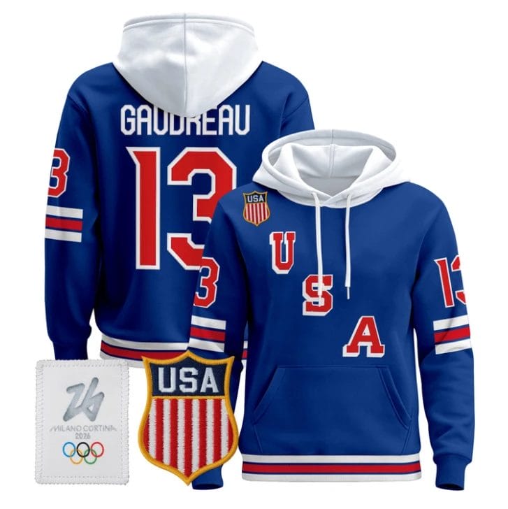 Johnny Gaudreau #13 USA Olympic 2026 Premium Hockey Pullover Hoodie Stitched by Hoodie Pullover