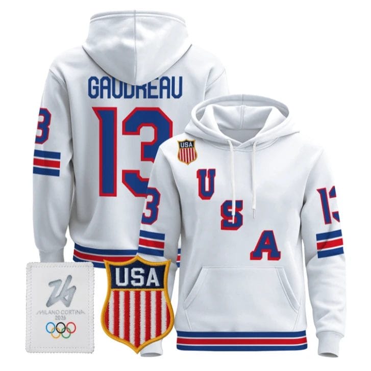 Johnny Gaudreau #13 USA Olympic 2026 Premium Hockey Pullover Hoodie Stitched by Hoodie Pullover