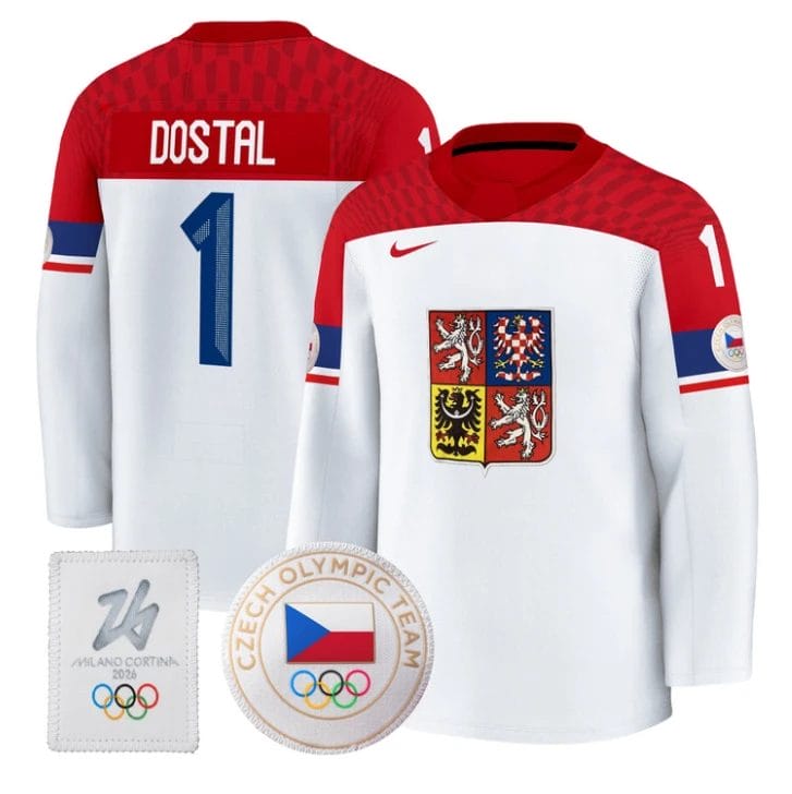 Lukas Dostal Jersey #1 Czechia Olympic 2026 Premium Hockey All Stitched by Hockey David