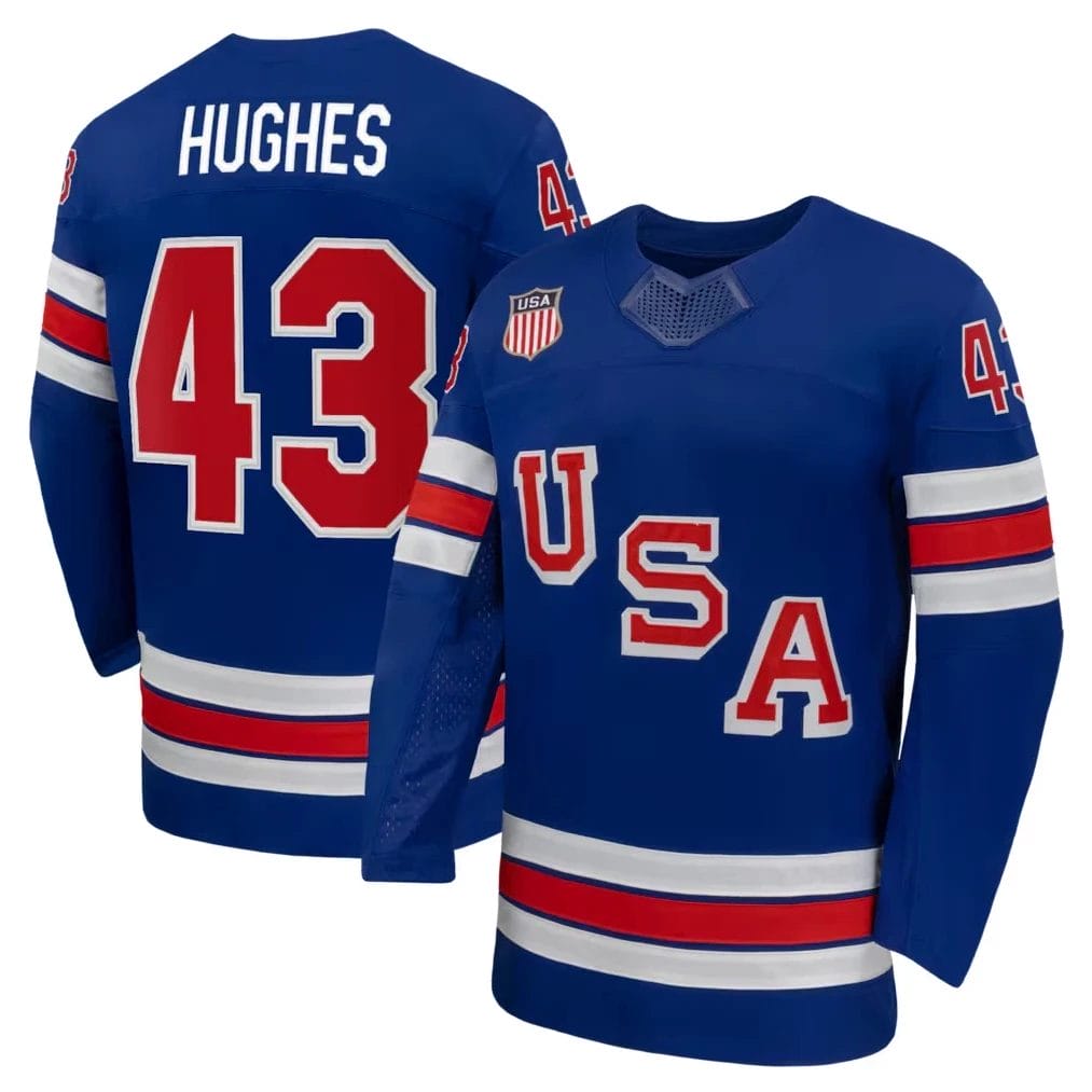 Quinn Hughes Jersey Team USA Winter Olympics 2026 Hockey Premium STITCHED Blue by Hockey David
