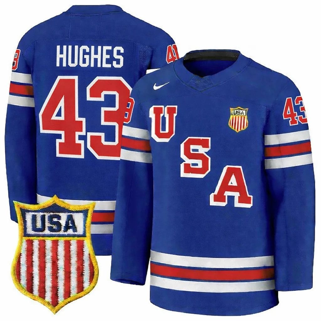 Quinn Hughes Jersey #43 Team USA Winter Olympics 2026 Hockey Premium STITCHED Blue by Hockey David