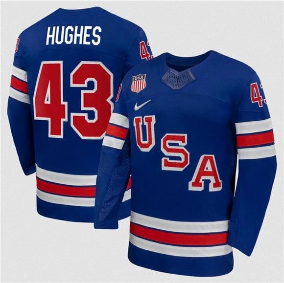 Quinn Hughes Jersey #43 Team USA Winter Olympics 2026 Premium Hockey Stitched Royal by Hockey David