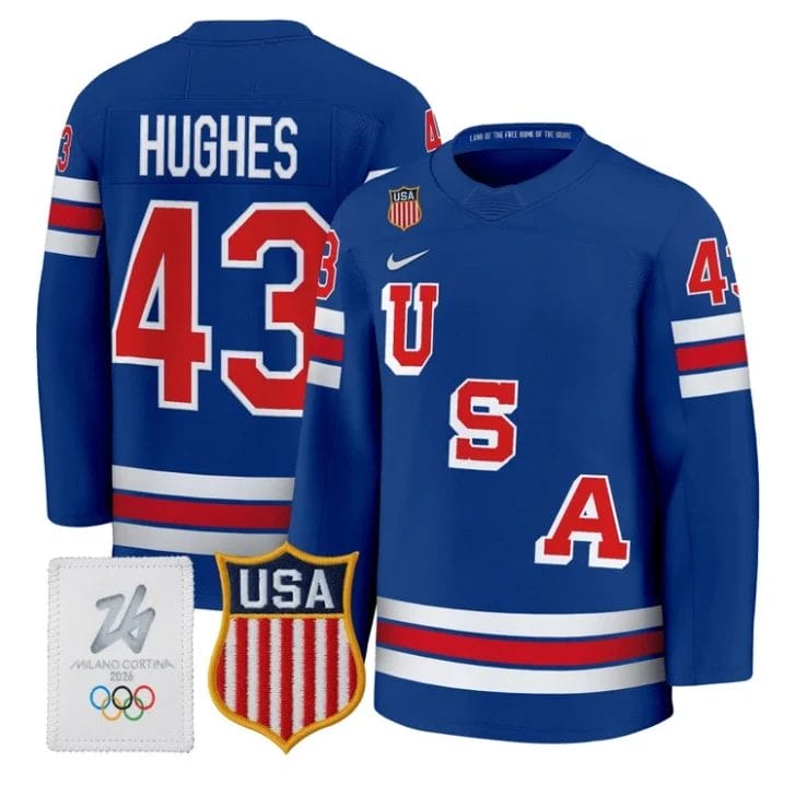 Quinn Hughes Jersey #43 USA Olympic 2026 Premium Hockey All Stitched by Hockey David