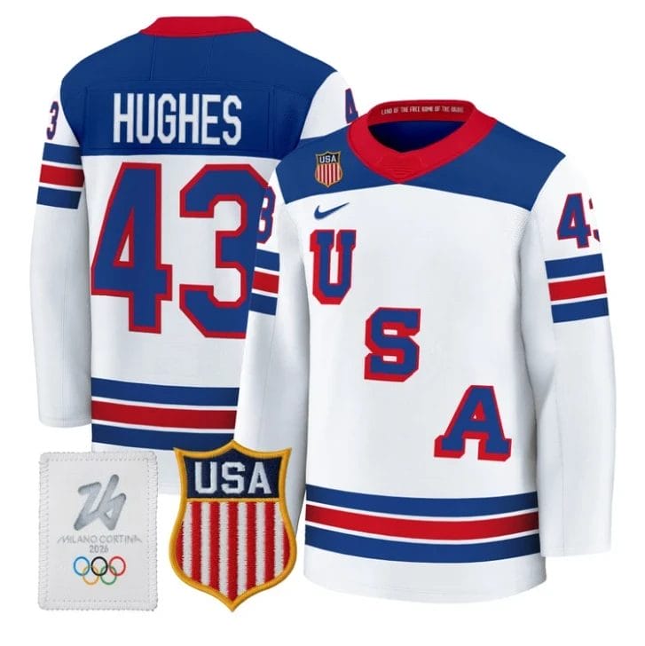 Quinn Hughes Jersey #43 USA Olympic 2026 Premium Hockey All Stitched by Hockey David