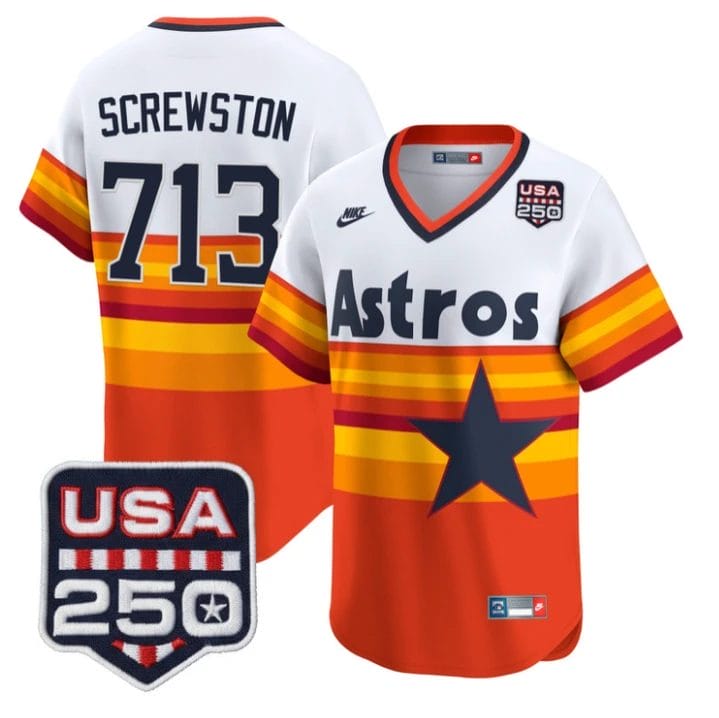 Screwston Jersey #713 Houston Astros 250 USA Patch Vapor Limited Stitched by My Store