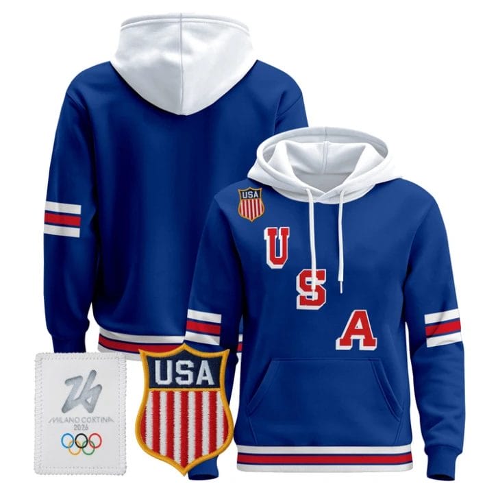 Team Blank USA Olympic 2026 Premium Hockey Pullover Hoodie Stitched by Hoodie Pullover