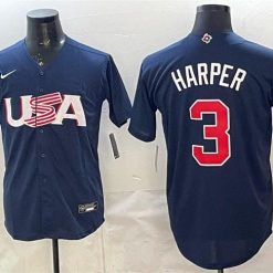 USA Baseball #3 Bryce Harper Navy World Baseball Classic Stitched Jersey by My Store