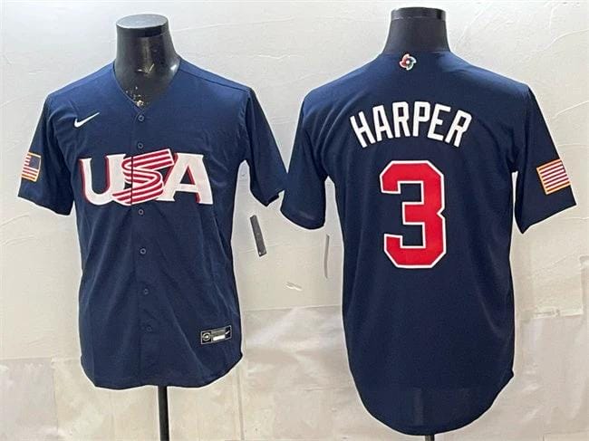 USA Baseball #3 Bryce Harper Navy World Baseball Classic Stitched Jersey by My Store