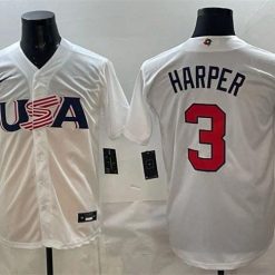 USA Baseball #3 Bryce Harper White World Baseball Classic Stitched Jersey by My Store