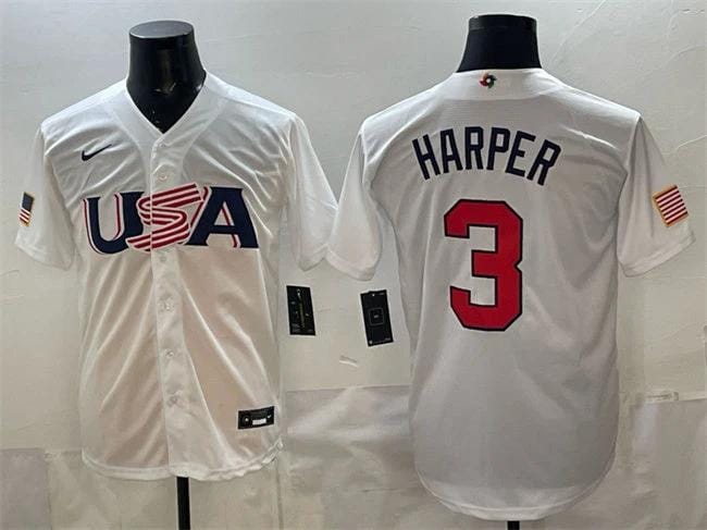 USA Baseball #3 Bryce Harper White World Baseball Classic Stitched Jersey by My Store