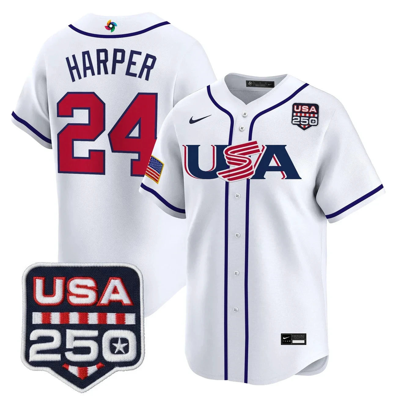 Team USA World Baseball Classic 250America Patch Vapor Premier Jersey - 2026 Roster - All Stitched by Digigearus