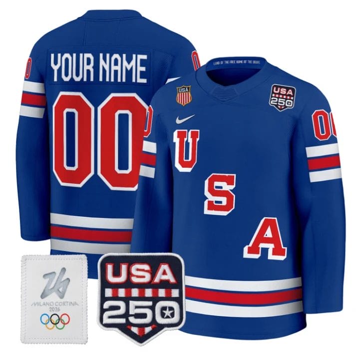 Custom USA Olympic Jersey Name, Number 250 Patch Hockey 2026 All Stitched by Hockey David