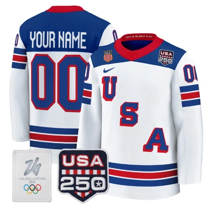 Custom USA Olympic Jersey Name, Number 250 Patch Hockey 2026 All Stitched by Hockey David
