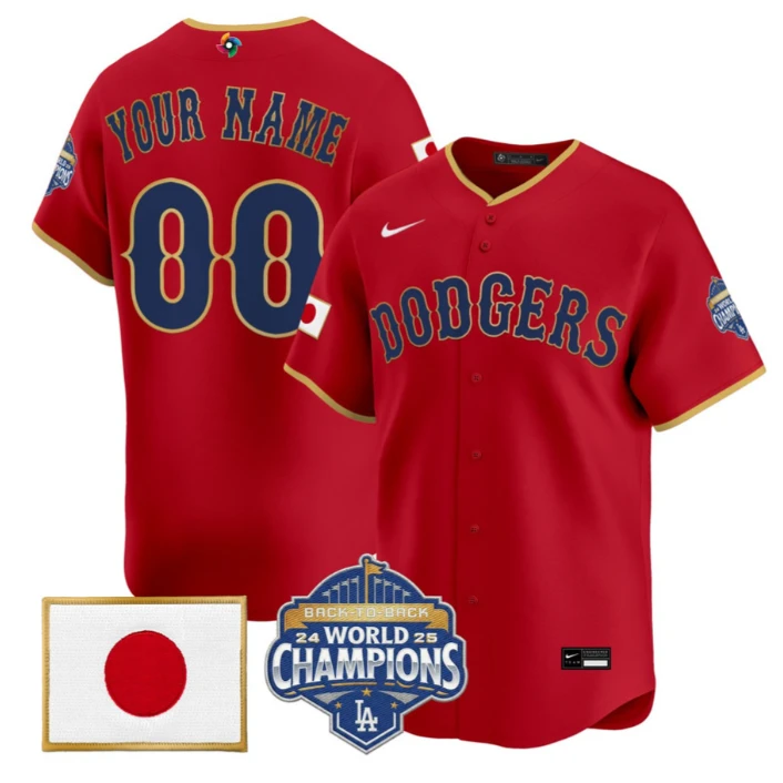 Los Angeles Dodgers Custom Jersey - All Stitched Red by My Store