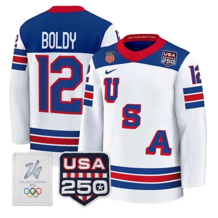 Matt Boldy Jersey #12 USA Olympic 250 Patch Premium Hockey 2026 Stitched by Hockey David