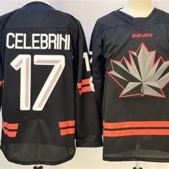 Men's Canada Hockey #17 Macklin Celebrini Black Stitched Jersey by Hockey David