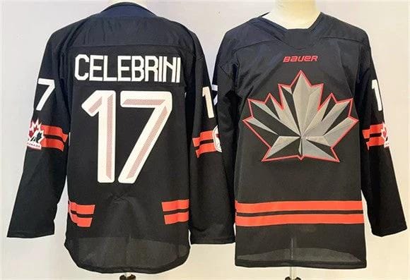 Men's Canada Hockey #17 Macklin Celebrini Black Stitched Jersey by Hockey David