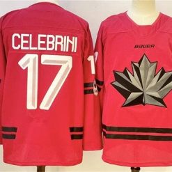 Men's Canada Hockey #17 Macklin Celebrini Red Stitched Jersey by Hockey David