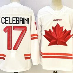 Men's Canada Hockey #17 Macklin Celebrini White Stitched Jersey by Hockey David